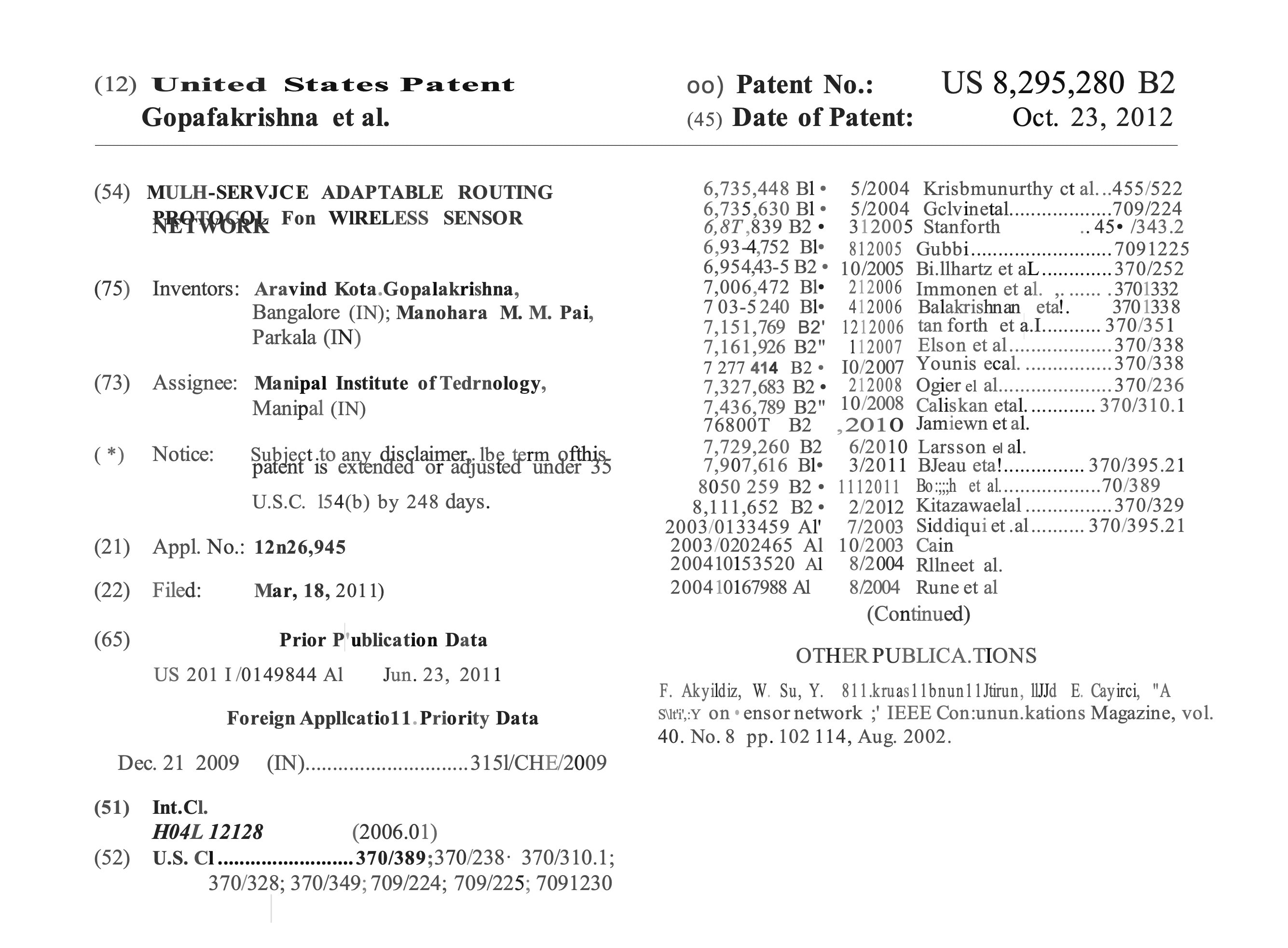 US Patent for Adaptive Routing in Wireless Networks