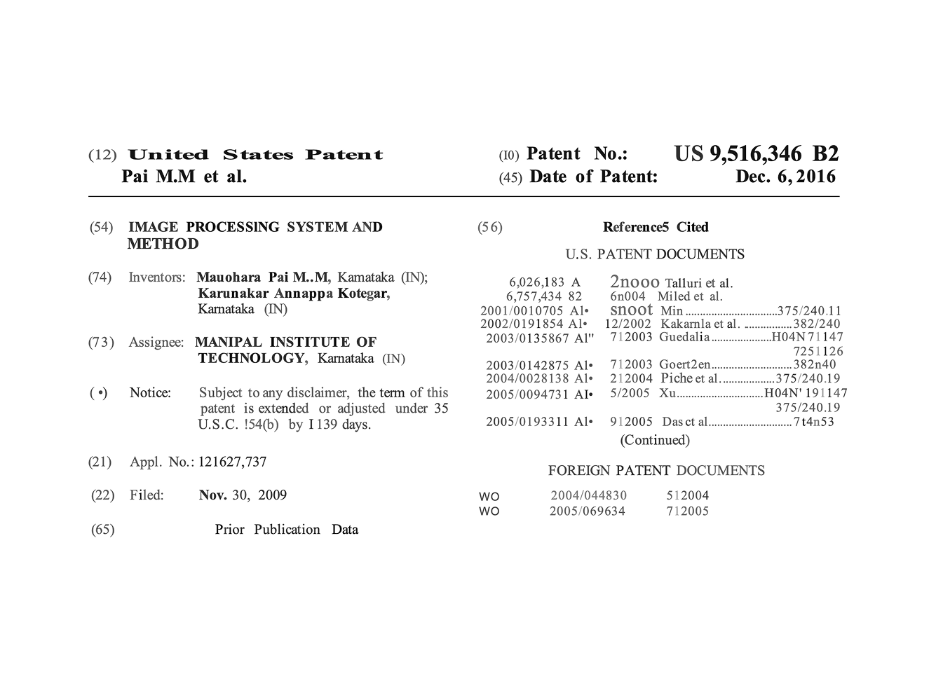 US Patent for Image Processing and Analysis