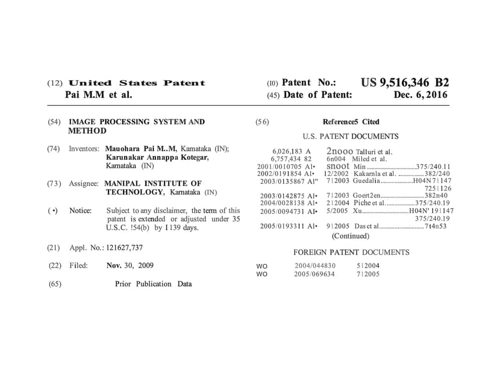 US Patent: Image Processing and Analysis